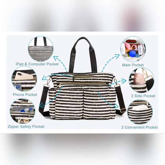 Fanfaree Unisex Lg Travel Tote/Baby Bag w/ Changing Pad & "Purse Pouch" - Picture 15 of 16